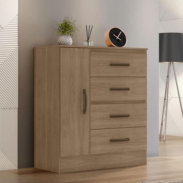 Imagem de Cômoda Lite 4 Gavetas 01 Porta Carvalho Oak  Móveis Leão