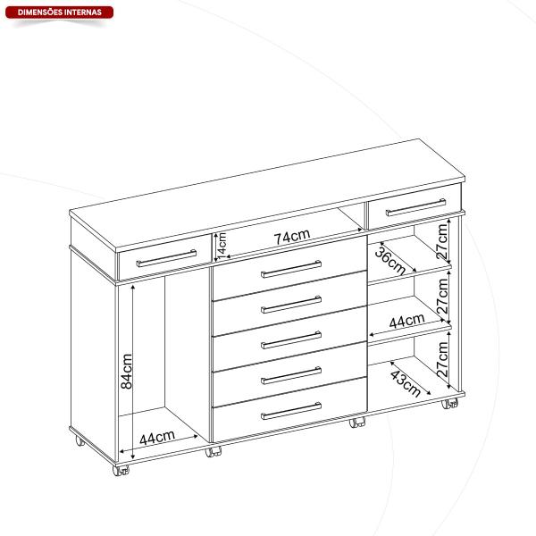 Imagem de Cômoda London 2 Portas 7 Gavetas 1,70 m - Comoda para Quarto - Demobile