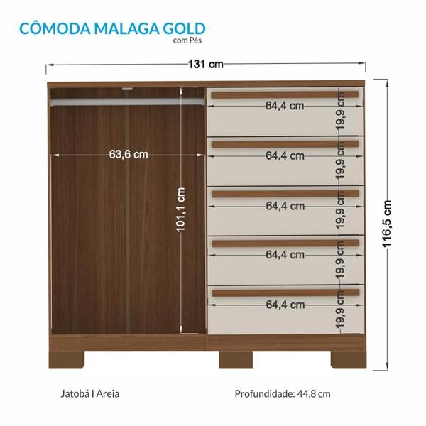 Imagem de Cômoda Málaga Gold 2 Portas e 5 Gavetas com Pés - Santos Andirá