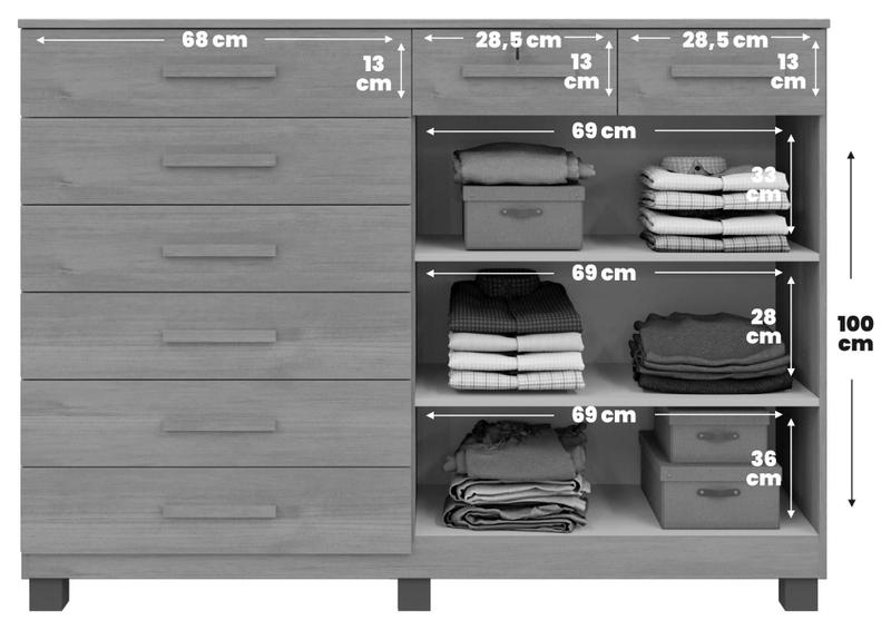 Imagem de Cômoda MDP 2 Portas 8 Gavetas 2 Prateleiras Branco