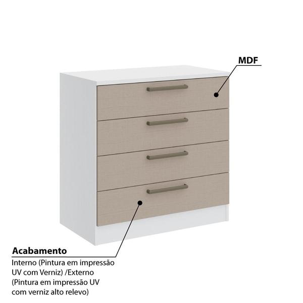 Imagem de Cômoda Modulada Requinte com 4 Gavetas - Branco Line/Duna Line