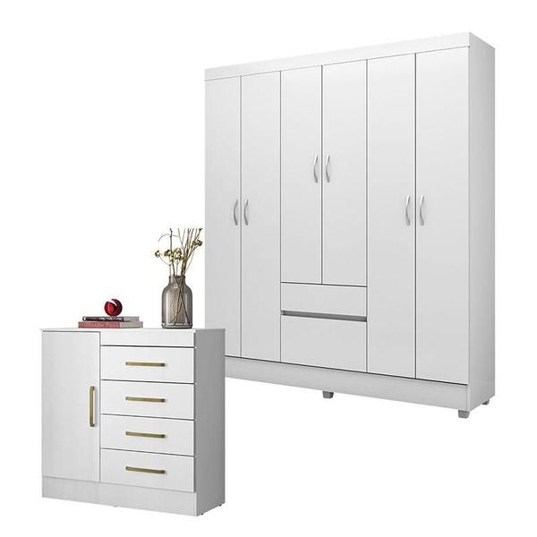 Cômoda Montevidéu e Guarda Roupa Casal Flash 2 Branco Flex - Demóbile - Demobile Imagem de Cômoda Montevidéu e Guarda Roupa Casal Flash 2 Branco Flex - Demóbile