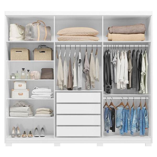 Imagem de Cômoda Montevideu e Guarda Roupa Casal Venice 62780PE Branco Brilho com Pés - Demóbile