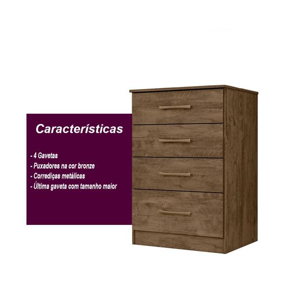 Imagem de Cômoda MS913 4 gavetas - Castanho Wood