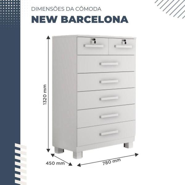 Imagem de Cômoda New Barcelona 7 Gavetas Com Chave Branco - Benetil