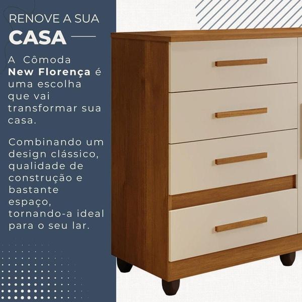 Imagem de Cômoda New Florença 1 Porta 4 Gavetas Em Mdp Benetil Móveis Cinamomo Com Off White