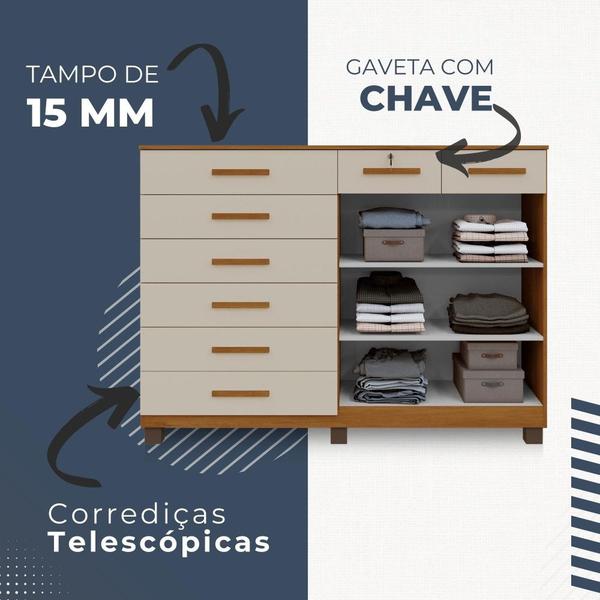 Imagem de Cômoda New Triunfo 2 Portas 8 Gavetas em MDP com Chave Benetil Móveis