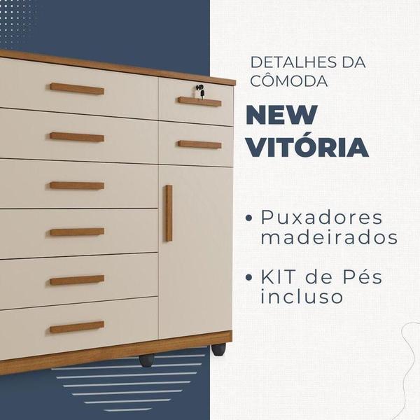 Imagem de Cômoda New Vitória 1 Porta 8 Gavetas Em Mdp Com Chave Benetil Móveis Cinamomo Com Off White