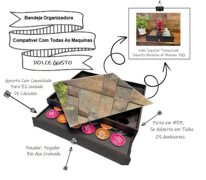 Imagem de Comoda Organizador Bandeja Gaveteiro Espelhado Porta Cápsulas e Cafeteiras