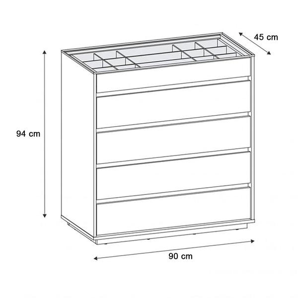 Imagem de Cômoda Organizadora Ellie 5 Gavetas Cinza Pérola - D'Rossi