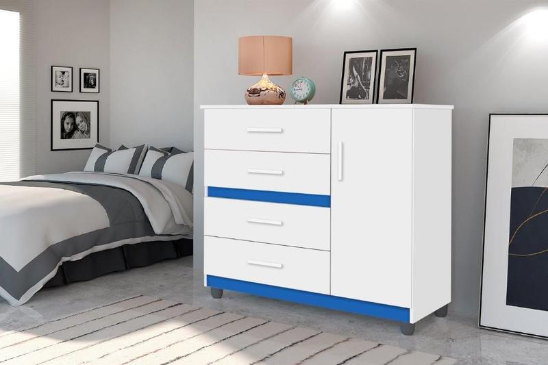 Imagem de Cômoda Organizadora PR 4 Gavetas Cor Branco / Azul