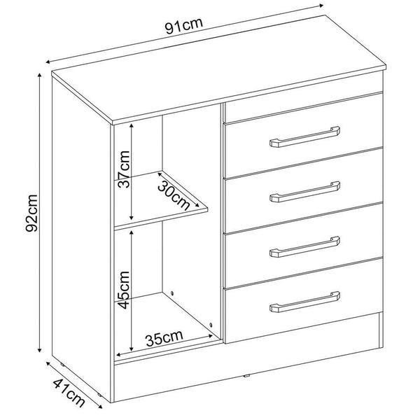 Imagem de Cômoda P/ Quarto 1 Porta 4Gav Montevideu D02 Ebano Touch