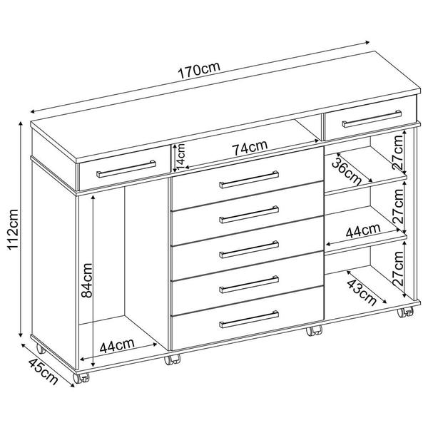 Imagem de Cômoda Para Quarto 2 Portas 7 Gavetas London D02 Nogal/Vanilla Touch - Mpozenato