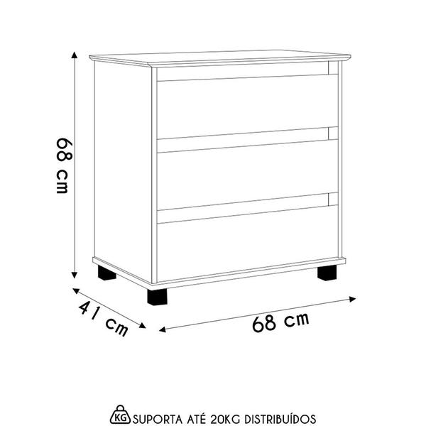 Imagem de Cômoda para Quarto 3 Gavetas 68cm EJ Branco - EJ Móveis