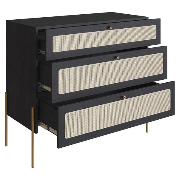 Imagem de Cômoda Para Quarto 3 Gavetas Pé Metal Arlo A10 Nero/Dourado - Mpozenato