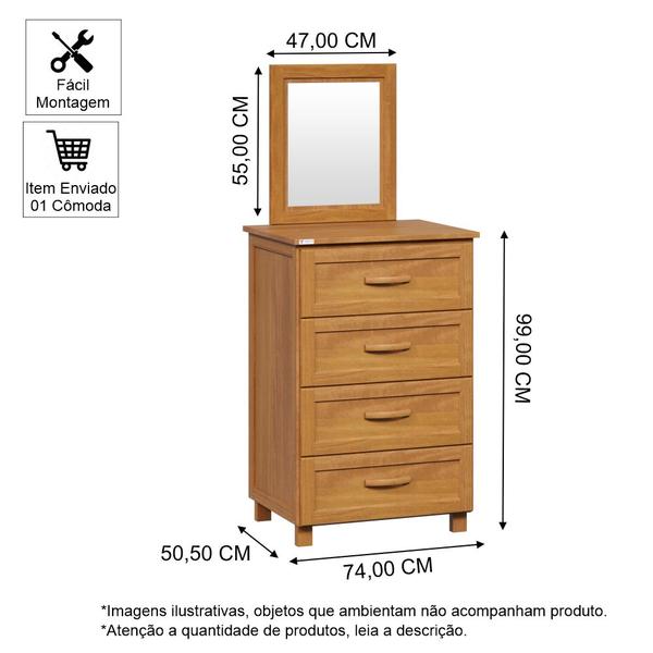 Imagem de Cômoda para Quarto 4 Gavetas com Espelheira em Madeira Itália Carvalho - Straub Web