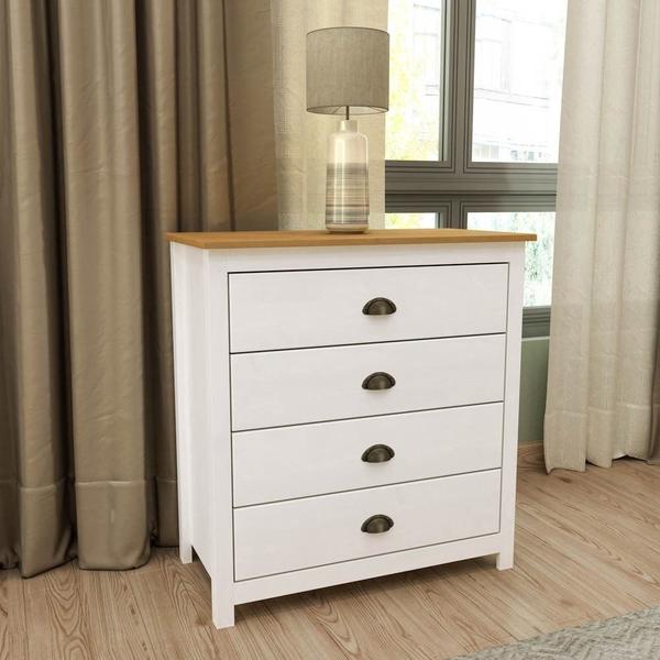 Imagem de Cômoda para Quarto 4 Gavetas Estilo Americano 80cm Lázio F07 Branco/Carvalho - Mpozenato