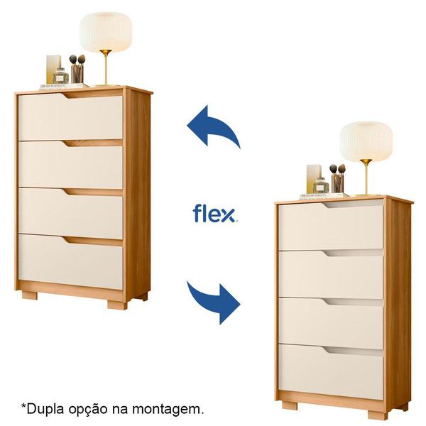 Imagem de Cômoda Para Quarto 4 Gavetas Sole Flex Carvalho Grife/Off White - Albatroz