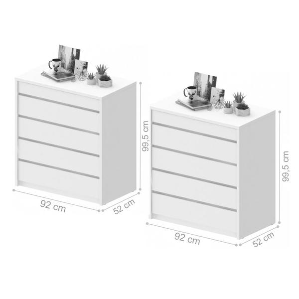 Imagem de Cômoda para Quarto 5 Gavetas Conjunto 2 Unidades