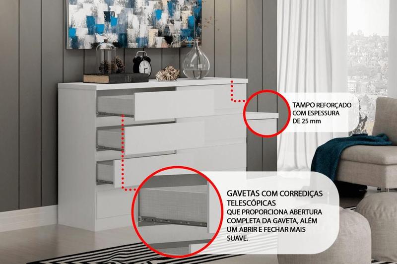 Imagem de Cômoda para Quarto 8 Gavetas - Bello-Branco - Móveis Novo Horizonte