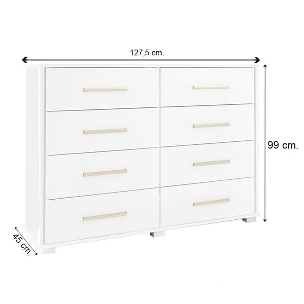 Imagem de Cômoda Para Quarto 8 Gavetas Lis F08 Branco - Mpozenato