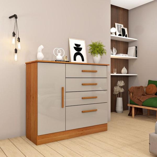 Imagem de Cômoda para Quarto com Sapateira 4 Gavetas - Chicago-Cinamomo/Off White - Tcil Móveis