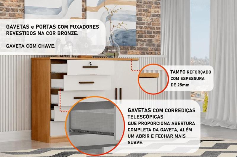 Imagem de Cômoda para Quarto com Sapateira 5 Gavetas - Seul-Cumaru/Fendi  - Móveis Novo Horizonte