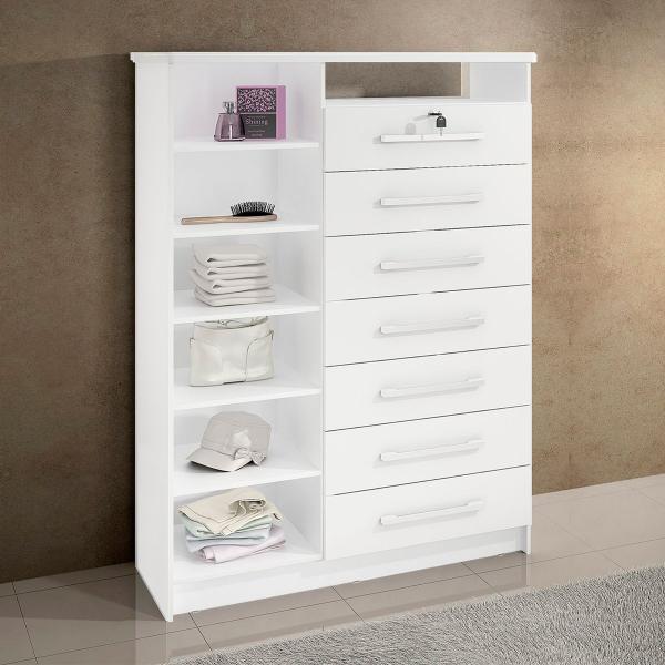 Imagem de Cômoda Para Quarto Com Sapateira e 7 Gavetas Branco