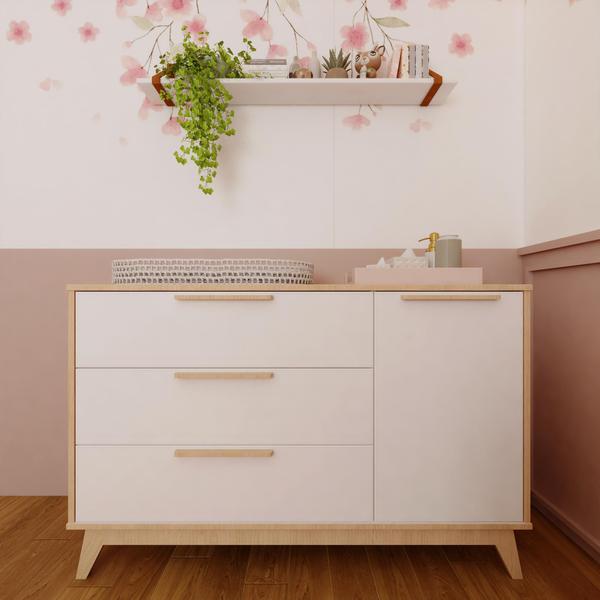 Imagem de Cômoda para Quarto Infantil Quater Linha Petit com 3 gavetas e 1 porta de MDF