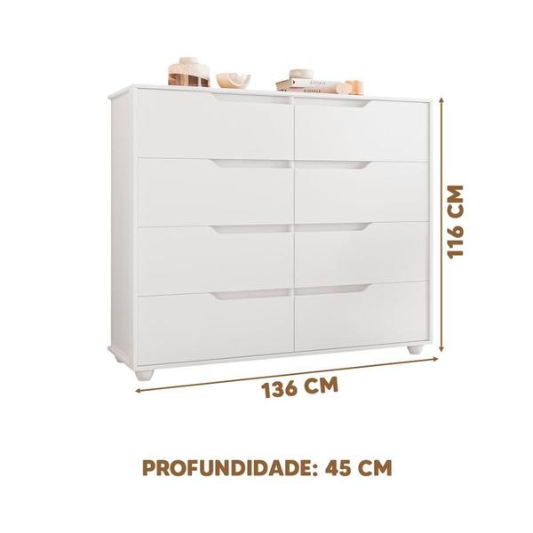 Imagem de Cômoda Para TV Até 55 Polegadas 8 Gavetas Branco Nature Flex Double Shop JM