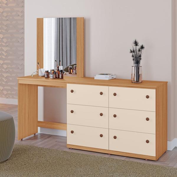 Cômoda Penteadeira Modena 100 MDF 6 Gavetas e Espelho - MH Móveis