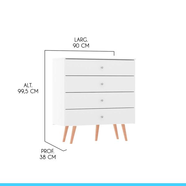 Imagem de Cômoda Pequena Estilo Retrô Moderna 90 Cm MDP Branco 9020 MENU