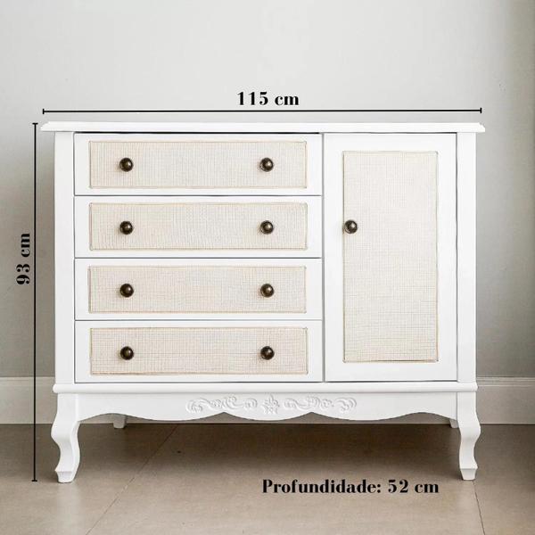 Imagem de Cômoda Provençal 4 Gavetas 1 Porta Versailles Palha Talagarça - Timber Móveis