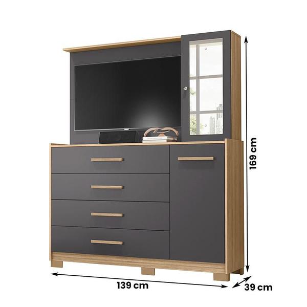 Imagem de Cômoda Quarto Com Painel Para TV Ilhabela 4 Gavetas 2 Portas