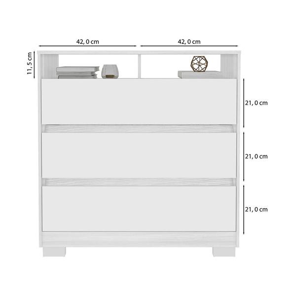 Imagem de Cômoda Rack para Quarto 3 Gavetas Atlas Branco - Pallazio