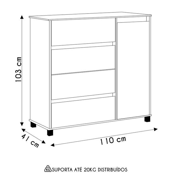 Imagem de Cômoda Sapateira 1 Porta 4 Gavetas 110cm Topázio Preto - EJ Móveis