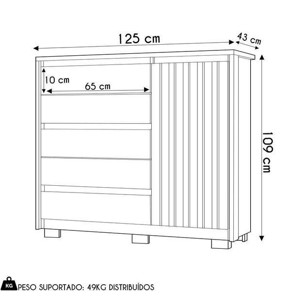 Imagem de Cômoda Sapateira 1 Porta 5 Gavetas 125cm Duetto Cinamomo Off White Albatroz