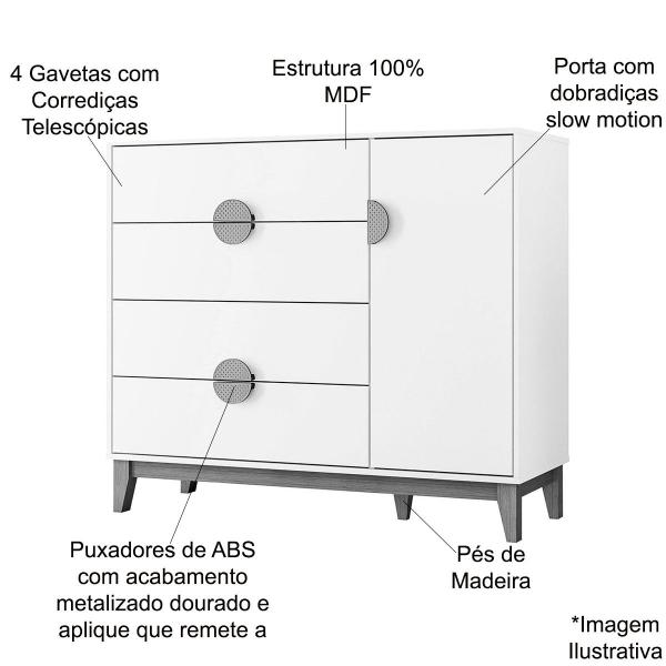 Imagem de Cômoda Sapateira 4 Gavetas 1 Porta 100% MDF Cauê 