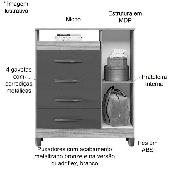 Imagem de Cômoda Sapateira 4 Gavetas 1 Porta Nicho Duquesa