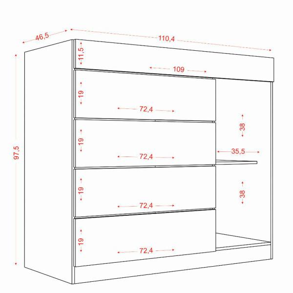 Imagem de Cômoda Sapateira 5 Gavetas 1 Porta com Porta Joias Oliveira