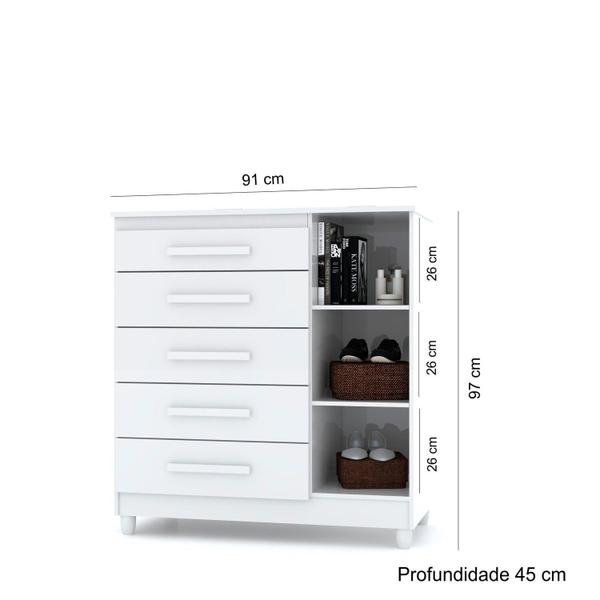 Imagem de Cômoda Sapateira 5 Gavetas 1 Porta Line branco/camarim