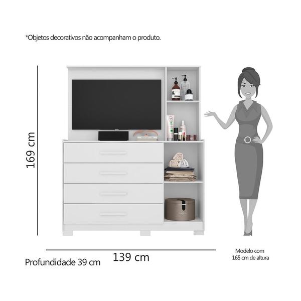 Imagem de Cômoda Sapateira Com Painel Para TV 4 Gavetas Azaléia A02 Branco Fosco - Mpozenato