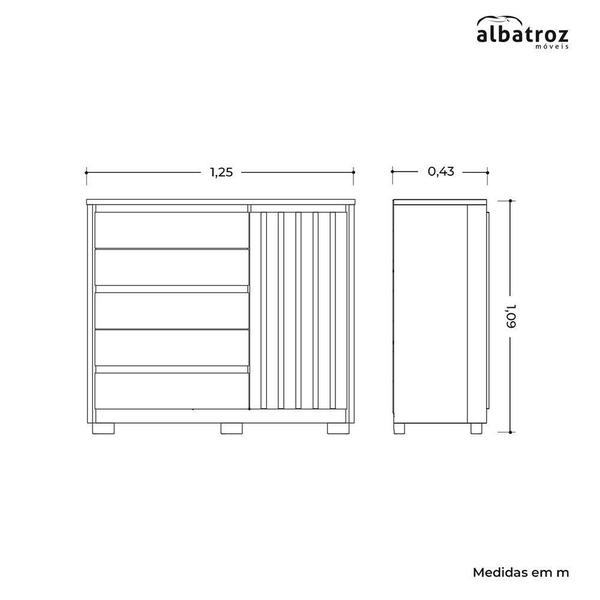 Imagem de Cômoda Sapateira Duetto 1 Porta Ripada e 5 Gavetas - Móveis Albatroz