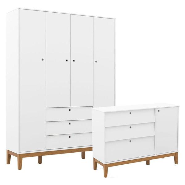 Imagem de Cômoda Sapateira e Guarda Roupa Unique 4 Portas Branco Soft Eco Wood - Matic