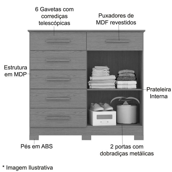 Imagem de Cômoda Sapateira Mandarim 6 Gavetas 2 Portas MDP