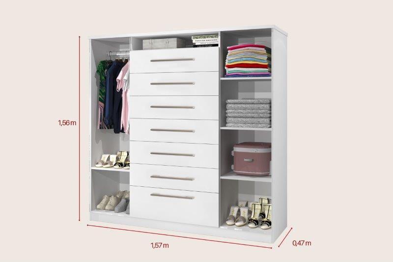 Imagem de Cômoda / Sapateira / Multiuso Organizadora Grande MEG 02 portas e 07 Gavetas cor Branco brilho