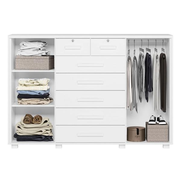 Imagem de Cômoda Sapateira para Quarto 160cm 2 Portas 7 Gavetas Fontaine A02 Branco Fosco - Mpozenato