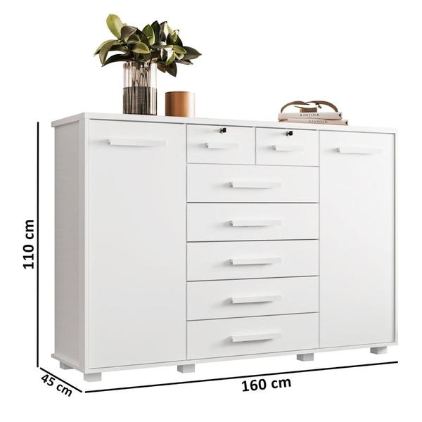 Imagem de Cômoda Sapateira para Quarto 160cm 2 Portas 7 Gavetas Fontaine A02 Branco Fosco - Mpozenato