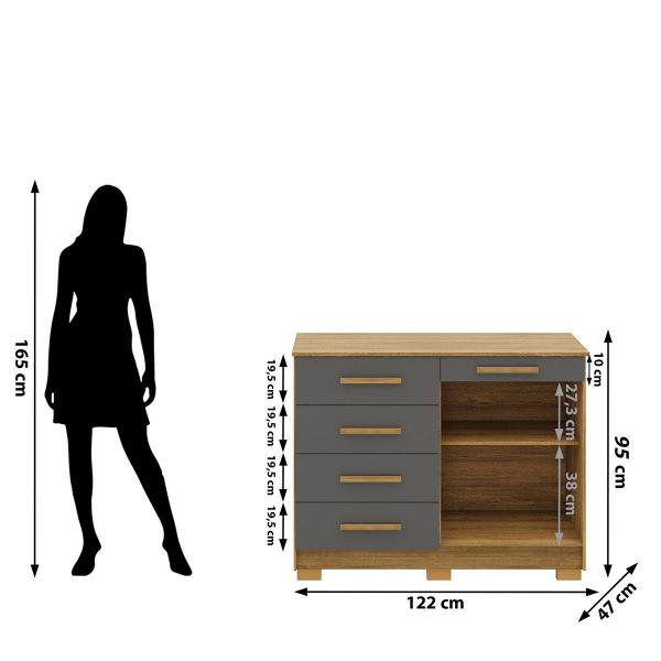 Imagem de Cômoda Sapateira Quarto 5 Gavetas 2 Portas MDP Sirios