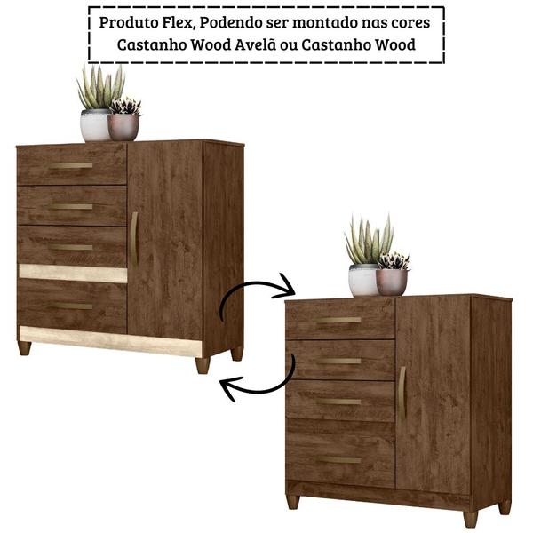 Imagem de Cômoda Sapateira Vênus 4 Gavetas Castanho Wood Avelã Moval